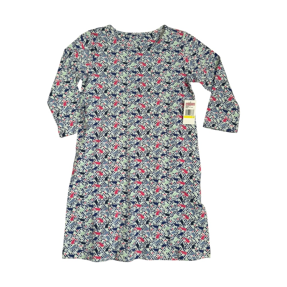Vineyard Vines Kids Tisbury Knit Dress Marlin Whale Print Blue Pink‎ Girls M NWT